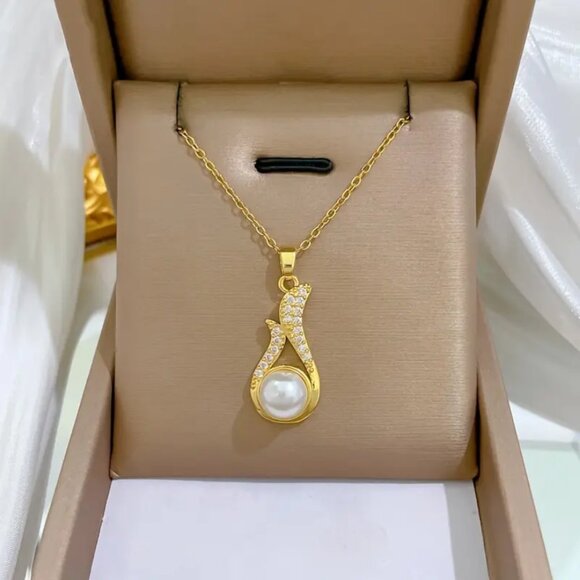14K Gold Womens 1ct Diamond Solitaire Pearl Pendant Necklace 14 K Silver Jewelry